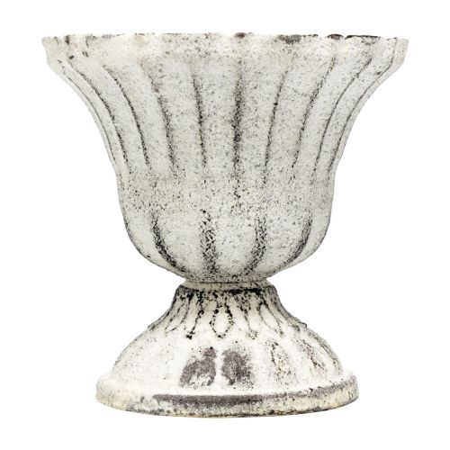 Floristik21 Mini Pokalvase Metall Kelch Weiß Grau Antik Ø8cm H8cm