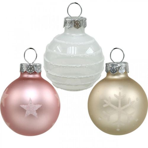 Floristik21 Mini Weihnachtskugeln Creme, Rosa, Weiß Echtglas Ø3cm 9St