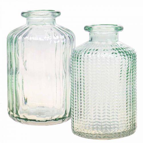 Minivasen Glas Deko Flaschen Retro Vintage Ø6cm H10,5cm 2St