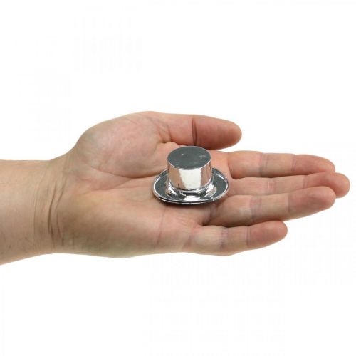 Floristik21 Mini-Zylinder, Streudeko Silvester, Tischdeko für Neujahr Silbern H2,5cm L5cm 9 St