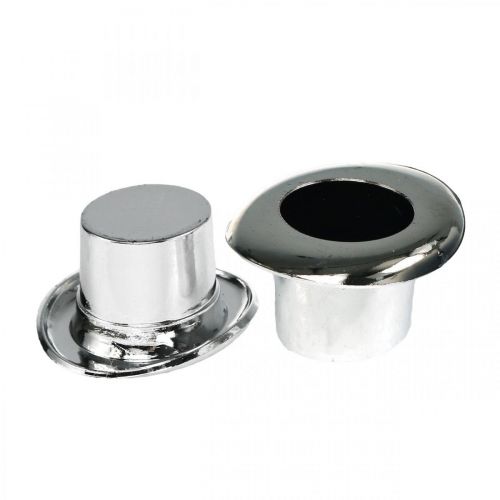 Mini-Zylinder, Streudeko Silvester, Tischdeko für Neujahr Silbern H2,5cm L5cm 9St