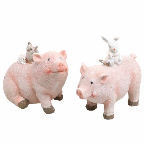 Floristik21 Dekofigur-Set Schweinchen mit Tierfreunden 9,3cm×7,5/8,5cm 2St