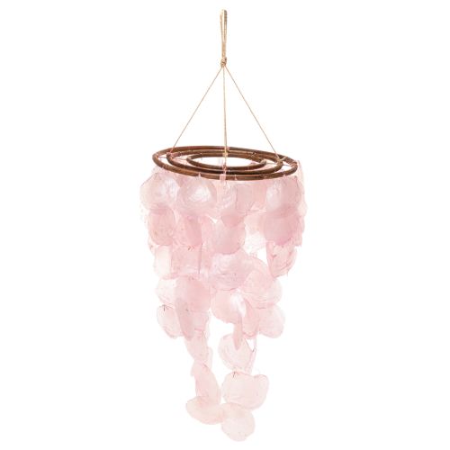 Windspiel aus Capiz-Muscheln und Holz, 70 cm, Rosa, für Innen- und geschützten Außenbereich