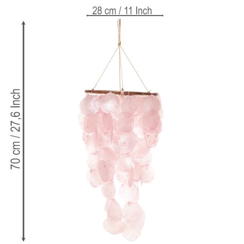 Windspiel aus Capiz-Muscheln und Holz, 70 cm, Rosa, für Innen- und geschützten Außenbereich | Floristik21.de