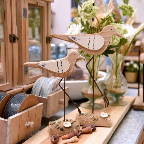 Floristik21 Möwe aus Holz, maritime Deko, Küstenvogel Shabby Chic, Blau-Weiß H25cm