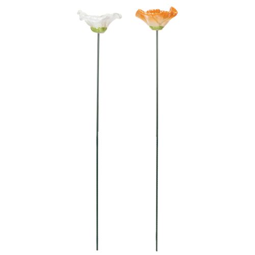 Artikel Mohnblumen Deko Skulpturen aus Keramik, 52 cm hoch, Set aus 2 Blüten in Orange und Weiß