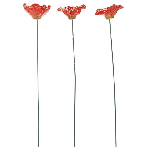 Artikel Keramik-Mohnblüten Gartenstecker 31cm Rot Glasiert 6er-Set