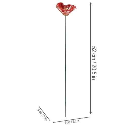 Artikel Gartenstecker Mohnblume aus Keramik 52cm Rot 2er-Set für kreative Gartendekoration
