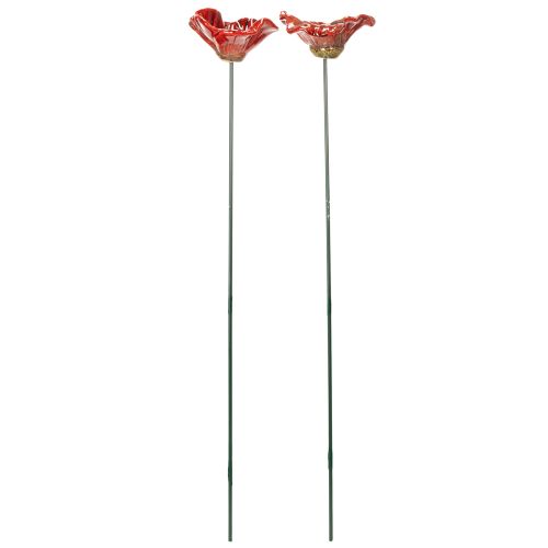 Artikel Gartenstecker Mohnblume aus Keramik 52cm Rot 2er-Set für kreative Gartendekoration