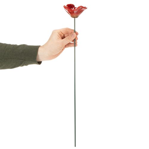 Artikel Gartenstecker Mohnblume aus Keramik 52cm Rot 2er-Set für kreative Gartendekoration