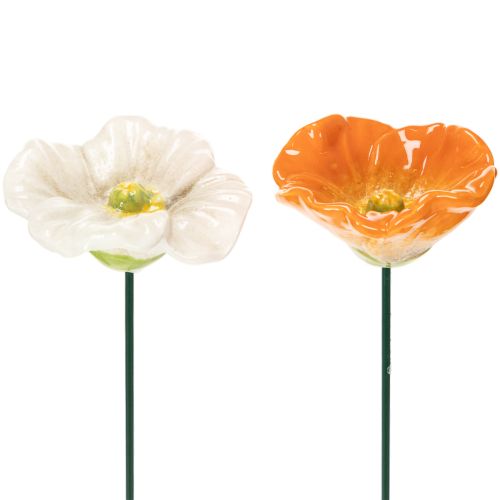 Keramik-Blumenstecker Mohn – Dekorative Akzente für Garten und Balkon, 42 cm, 4 Stück