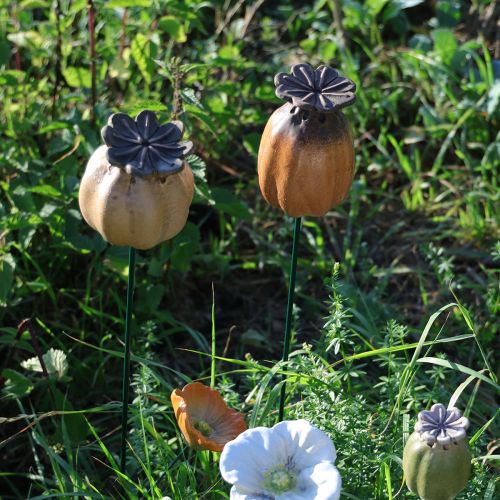 Artikel Gartenstecker Mohnkapsel Set 2 Stück Keramik 60 cm Höhe für Beet und Balkon