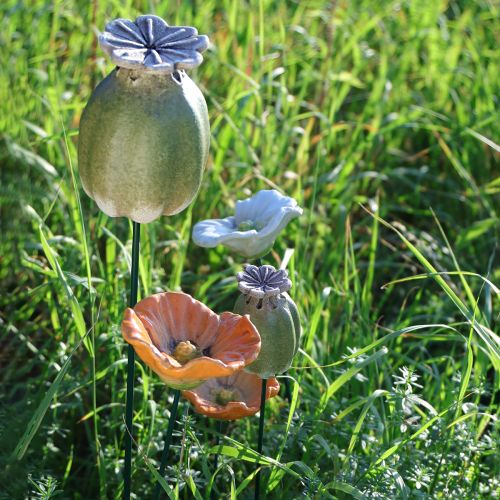 Artikel Mohnkapseln am Stab aus Keramik 41 cm – Set mit 4 Deko-Steckern in Grün für Garten und Balkon