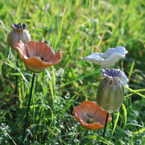 Artikel Mohnkapseln am Stab aus Keramik 41 cm – Set mit 4 Deko-Steckern in Grün für Garten und Balkon
