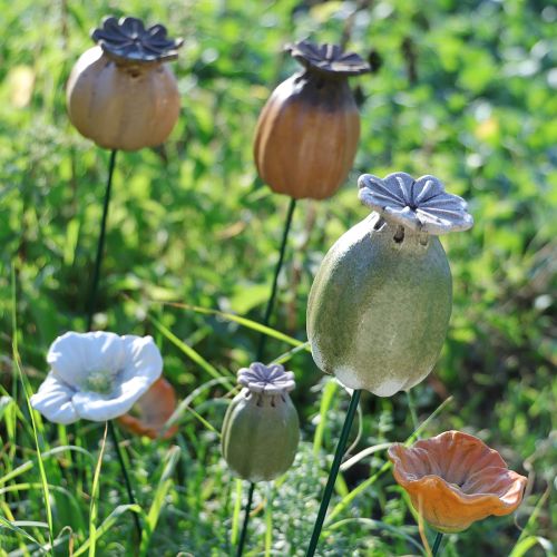 Artikel Mohnkapsel Gartenstecker 60 cm aus Keramik und Metall im 2er-Set für stilvolle Gartendekoration