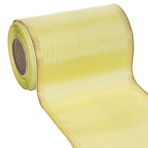 Moiré Kranzband 150mm 25m in Hellgrün mit Goldrand für Floristik und Deko