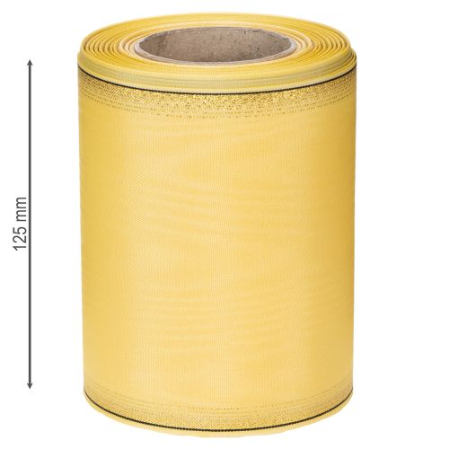 Artikel Moiré Kranzband Gelb mit Goldverzierung 125mm 25m - Hochwertiges Trauerband Dekoband Schleifenband