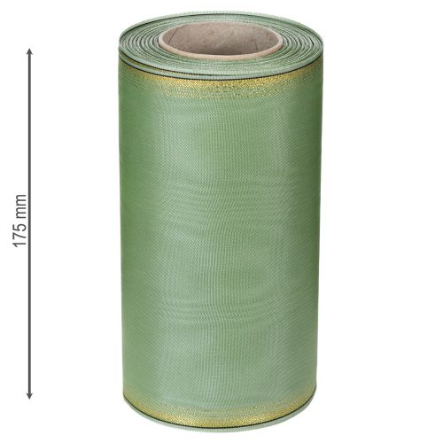Artikel Moiré Kranzband Salbei Grün mit Goldrand - 175mm x 25m - Deko-Band für Floristik & Feierlichkeiten