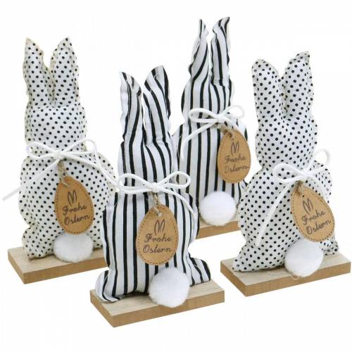 Monochrome Stoffhasen für Ostern, Frühlingsdeko “Frohe Ostern”, Osterhasen Schwarz, Weiß 15,5cm 4St