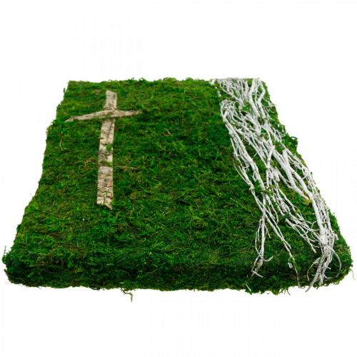 Floristik21 Moosbild Reben und Kreuz für Grabgesteck Grün, Weiß 40×30cm