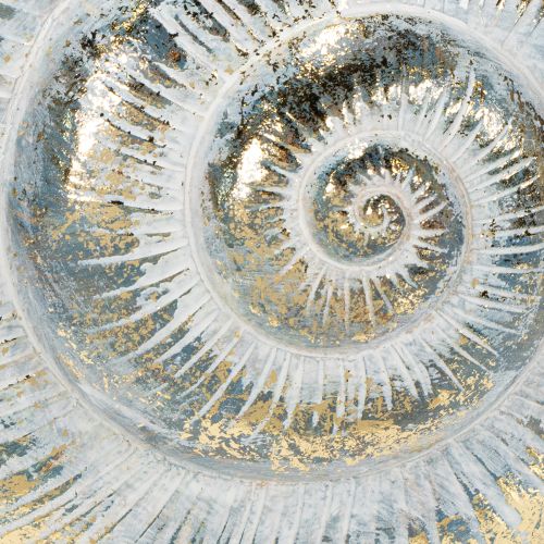 Artikel Dekogefäß Schneckenform Grau mit Goldschimmer aus Polyresin 21cm