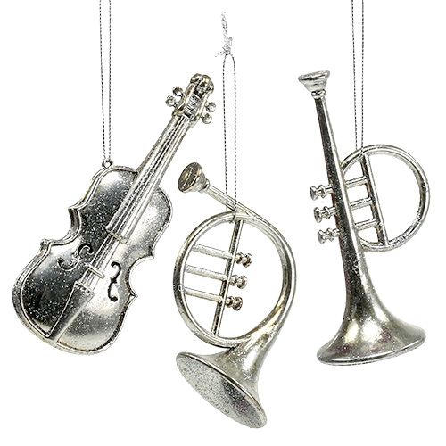 Floristik21 Musikinstrumente sort. 12cm - 14,5cm Silber 3St