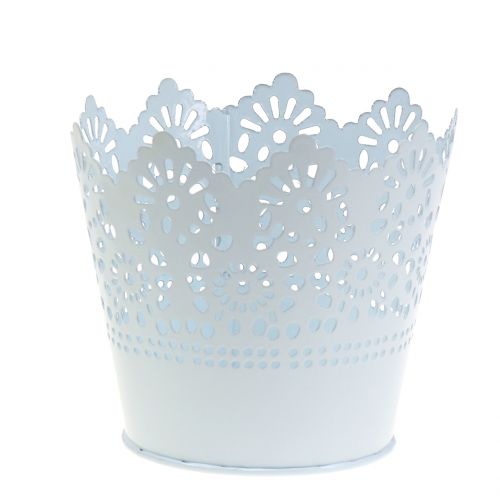Zinktopf mit Spitzenkante Weiß Ø12cm H10cm