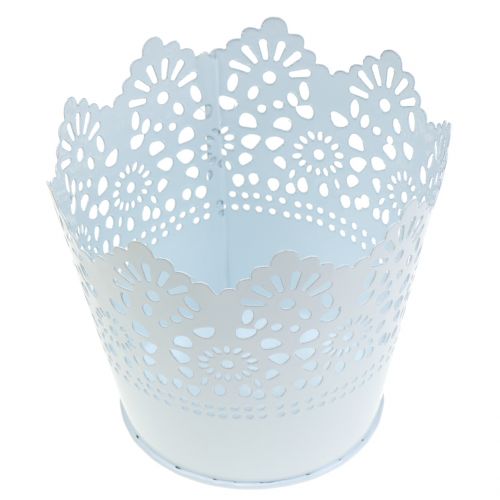 Floristik21 Zinktopf mit Spitzenkante Weiß Ø12cm H10cm