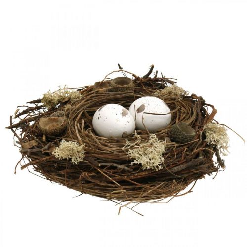 Floristik21 Osternest mit Eiern künstlich Natur, Weiß Tischdeko Ostern Ø19cm