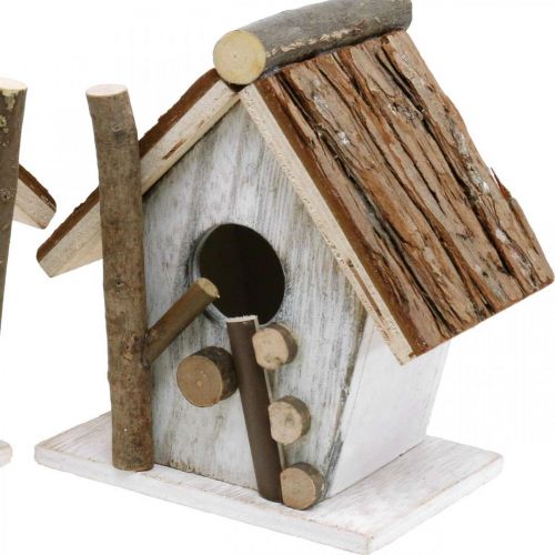 Floristik21 Deko Nistkasten, Vogelhaus zum Dekorieren, Frühlingsdeko Weiß, Natur H14,5/15,5cm 2er-Set