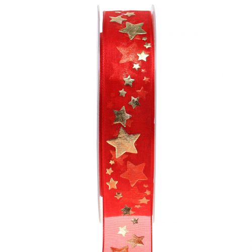 Dekoband Organza mit Sternmotiv Rot 25mm 20m Dekoband Organza mit Sternmotiv Rot 25mm 20m