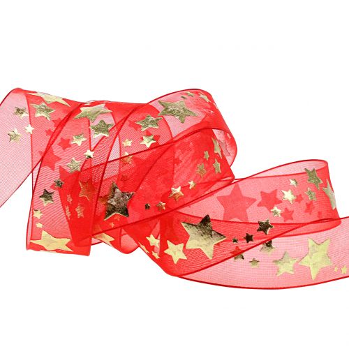 Dekoband Organza mit Sternmotiv Rot 25mm 20m