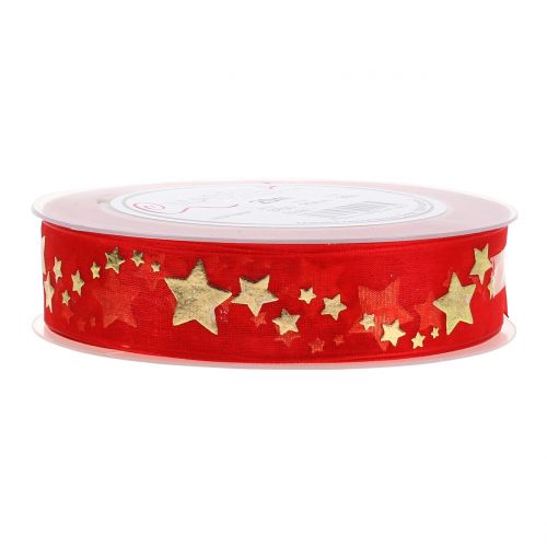 Dekoband Organza mit Sternmotiv Rot 25mm 20m