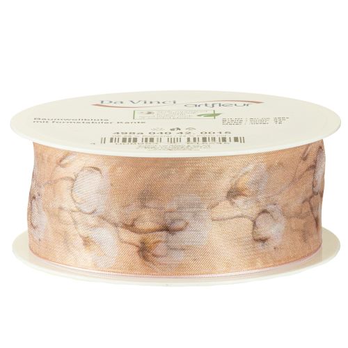 Artikel Organzaband mit Baumwollzweigen Rosa 40mm 15m für Floristik und Hochzeiten