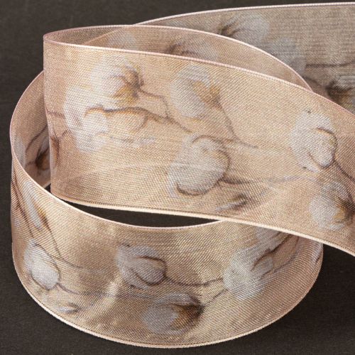 Artikel Organzaband mit Baumwollzweigen Rosa 40mm 15m für Floristik und Hochzeiten