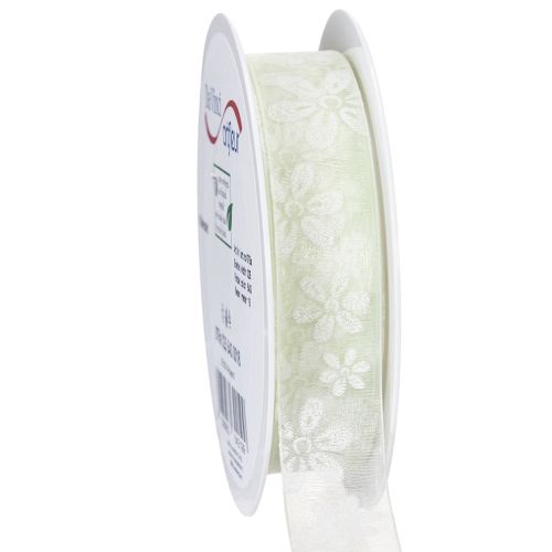 Organzaband Blumen Geschenkband Grün 25mm 18m