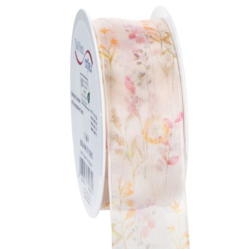 Organzaband Chiffonband Blumen Orange Rosa 40mm 15m