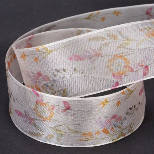 Organzaband Chiffonband Blumen Orange Rosa 40mm 15m | Floristik21.de