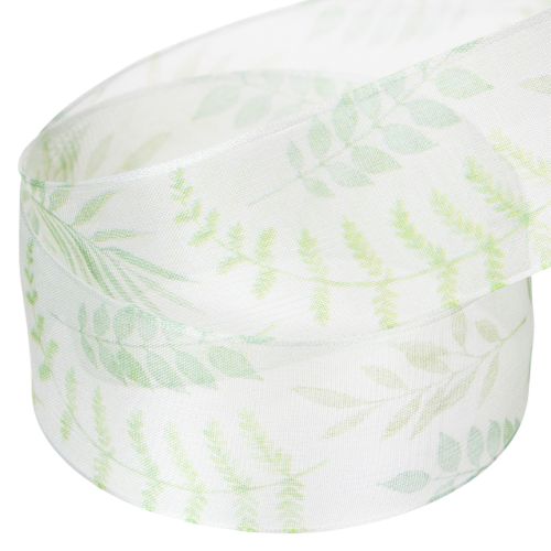 Organzaband Chiffonband Grün Blattranken 40mm 15m | Floristik21.de