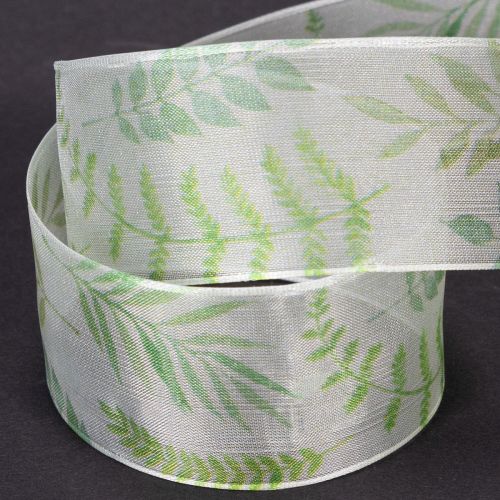 Organzaband Chiffonband Grün Blattranken 40mm 15m | Floristik21.de