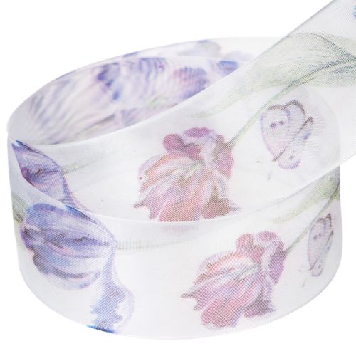 Organzaband Chiffonband Papageientulpen Lila 40mm 18m | Floristik21.de