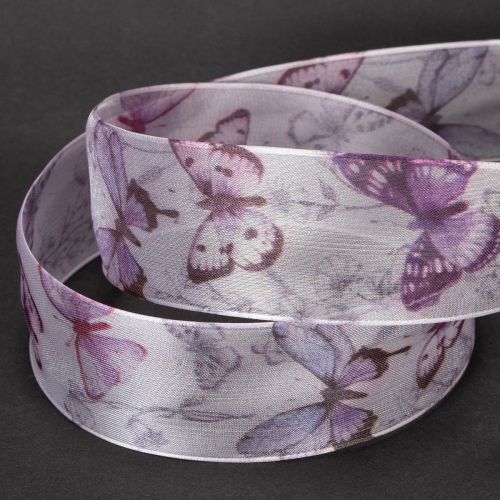 Organzaband Chiffonband Schmetterlinge Lila 40mm 18m | Floristik21.de