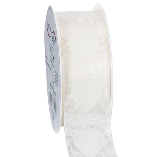 Organzaband Creme Dekoband Herzen 40mm 15m