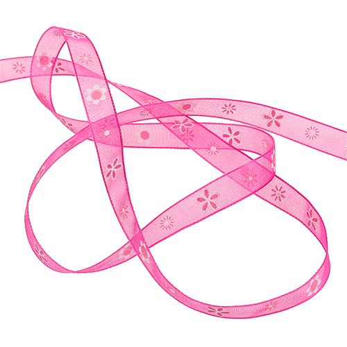 Organzaband Pink mit Muster 10mm 20m