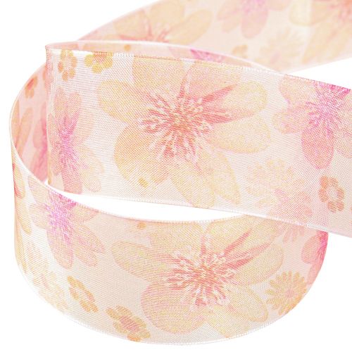 Artikel Organzaband Apricot Blumen 40mm 15m Geschenkdeko Floristik