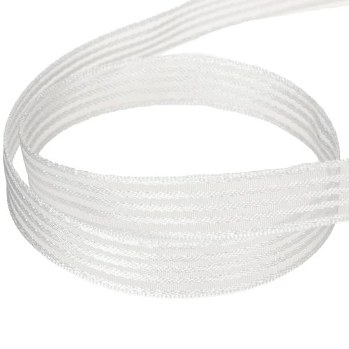 Organzaband mit Streifen Geschenkband Weiß 15mm 20m | Floristik21.de