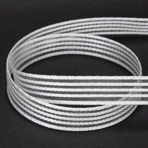 Organzaband mit Streifen Geschenkband Weiß 15mm 20m | Floristik21.de