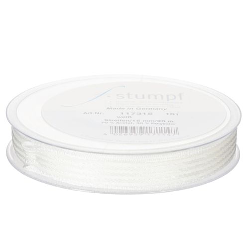 Organzaband mit Streifen Geschenkband Weiß 15mm 20m | Floristik21.de