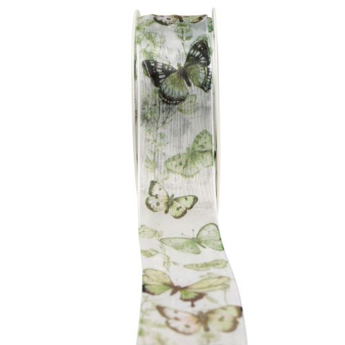 Floristik21 Organzaband Chiffonband Schmetterlinge Grün 40mm 18m
