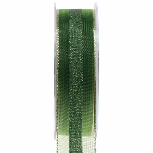 Floristik21 Organzaband mit Streifen-Muster Grün 25mm 20m